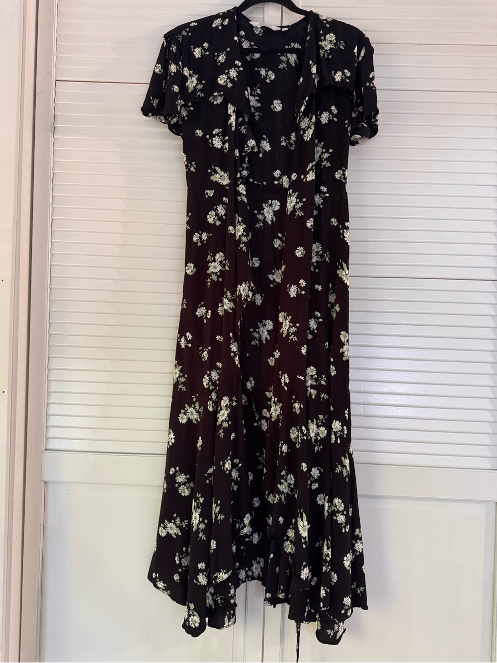 & other stories Black Floral Midi Dress with White Blossom Print